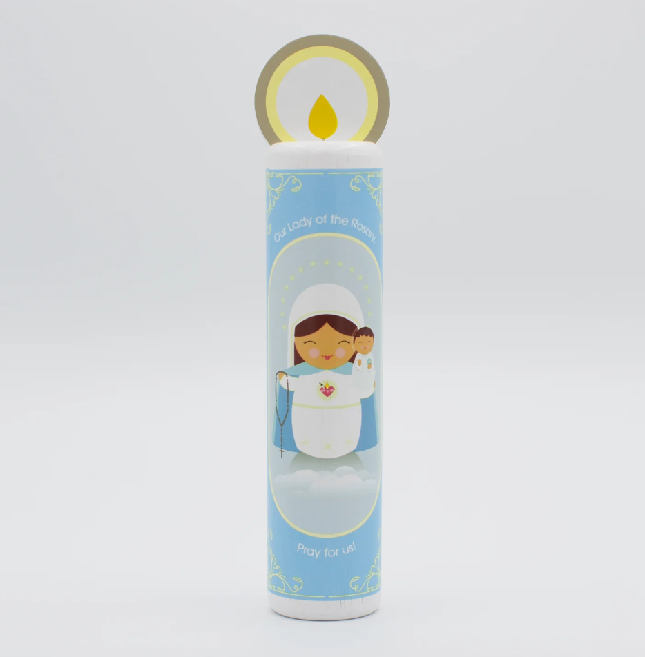 Wooden Prayer Candle - Our Lady of the Rosary