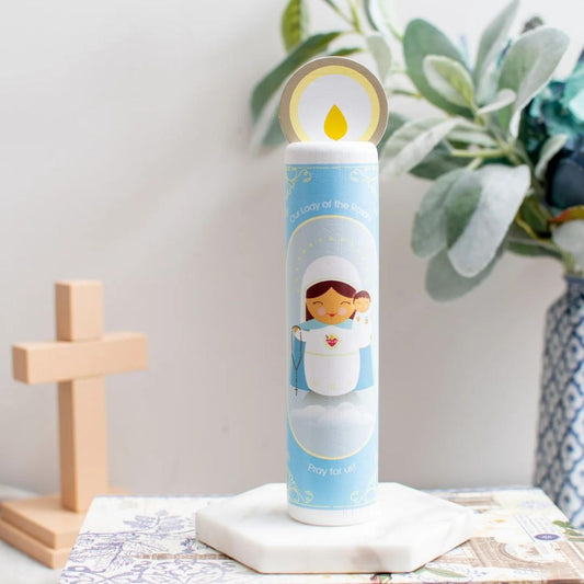 Wooden Prayer Candle - Our Lady of the Rosary