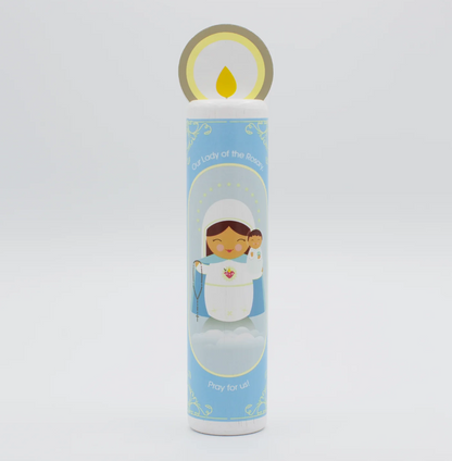 Wooden Prayer Candle - Our Lady of the Rosary